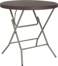 2.6-Foot Round Brown Rattan Plastic Folding Table