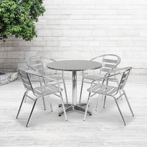 31.5'' Round Aluminum Indoor-Outdoor Table Set with 4 Slat Back Chairs