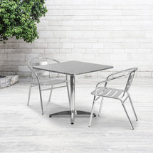 31.5'' Square Aluminum Indoor-Outdoor Table Set with 2 Slat Back Chairs