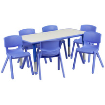 23.625''W x 47.25''L Adjustable Rectangular Blue Plastic Activity Table Set with 6 School Stack Chairs