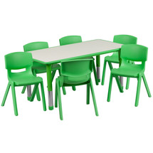 23.625''W x 47.25''L Adjustable Rectangular Green Plastic Activity Table Set with 6 School Stack Chairs