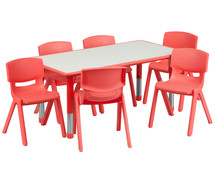 23.625''W x 47.25''L Adjustable Rectangular Red Plastic Activity Table Set with 6 School Stack Chairs