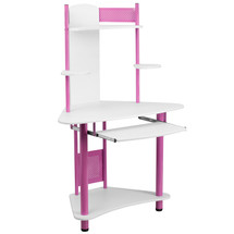 Pink Corner Computer Desk with Hutch