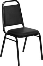 Trapezoidal Back Stacking Banquet Chair with Black Vinyl and 1.5'' Thick Seat - Black Frame