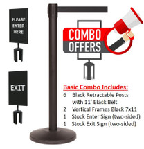 QueCombo-6 Basic Combo | (6) 11.0' Black Belt / Black Posts, 2 Frames & 2 Signs