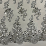 Silver  Embroidery Beaded Lace
