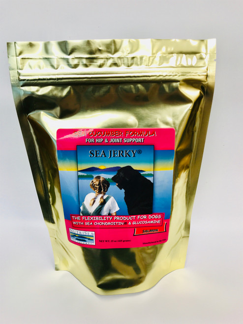 Salmon Sea Jerky is a natural, healthy joint support alternative for dogs of all sizes and ages. Salmon Sea Jerky comes in squares 15oz bag.