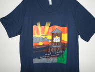 Hand drawn design on Bella + Canvas navy unisex t-shirt.