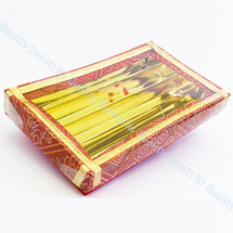 Red and gold decorative gift box with gold paisley pattern