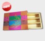 Top view of blue and gold peacock motif gift box lid