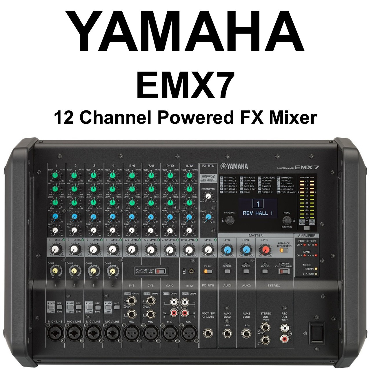 Yamaha Emx7 12 Channel 1440w Powered Fx Mixer With Feedback Suppressor Lightingelstore