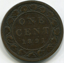 1891 Canada large cent KM7 small Date Large Leaves  VF