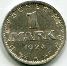 1924 A Germany Weimar Republic 1 Mark UNC