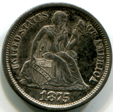 1875 Seated Dime,AU