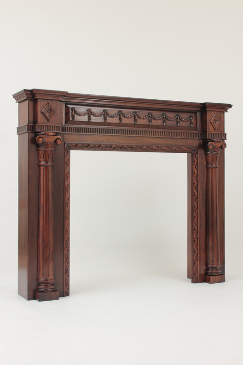 Small Mahogany Fireplace Mantel with Classical Columns - 36'' Opening
