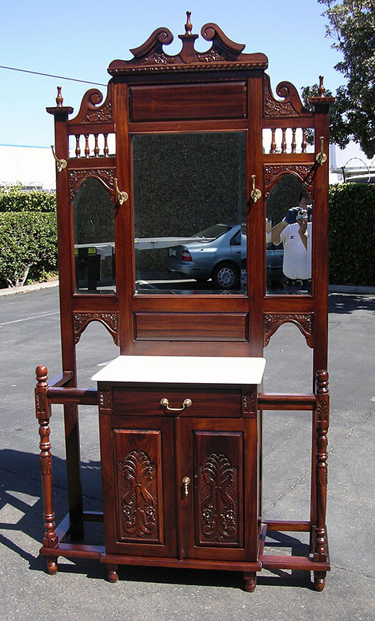 Mahogany Hall Tree with Umbrella Stands Laurel Crown Furniture