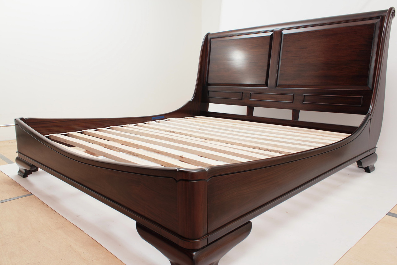 The Furniture Market French Solid Hardwood 5ft King Size Mahogany Stained  Sleigh Bed