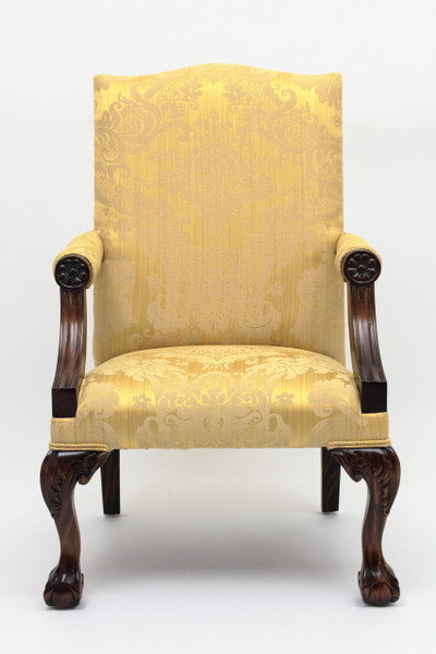 Reproduction Gainsborough Armchair with gold damask upholstery