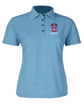 82nd Airborne Division O Company 75th Infantry Ladies Embroidered Moisture Wick Polo Shirt