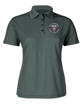 Ladies 82nd Airborne "Once a Paratrooper"  Embroidered Moisture Wick Polo Shirt