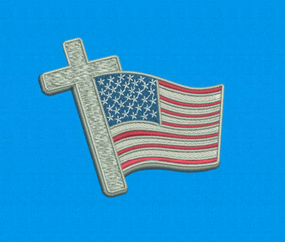 US Flag with Cross Embroidered Cotton T-Shirt