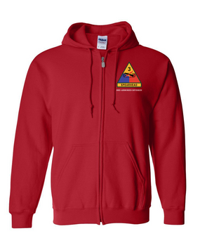 3rd Armored Division Embroidered Hooded Sweatshirt with Zipper