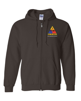 2nd Armored Division Embroidered Hooded Sweatshirt with Zipper