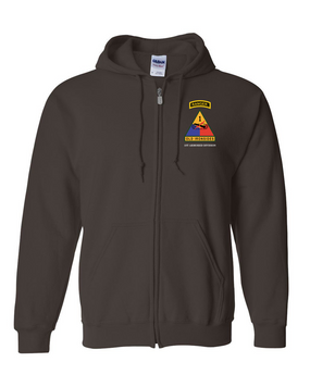 1st Armored Division w/ Ranger Tab Embroidered Hooded Sweatshirt with Zipper