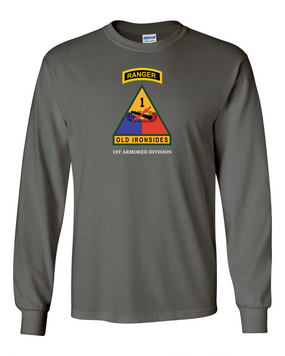 1st Armored Division w/ Ranger Tab Long-Sleeve Cotton Shirt-(Chest)