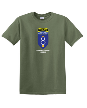 8th Infantry Division Airborne w/ Ranger Tab Cotton T-Shirt -(FF)