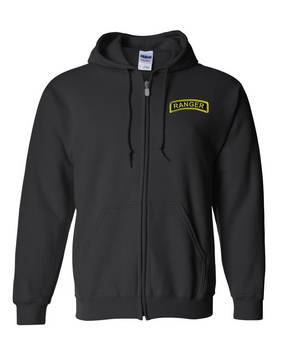 US Army Ranger Embroidered Hooded Sweatshirt with Zipper