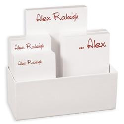 Personalized pad set presented in a white holder, with both small and large pads