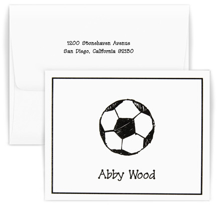 Personalized sports themed stationary set with first and last name and optional return address on envelope
