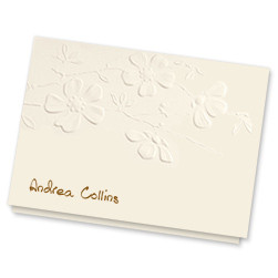 Personalized blossom notes embossed with first and last name, and optional return address on envelope