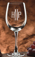 Personalized wine glass set made of crystal with initials or monogram with choice of seven engraving styles