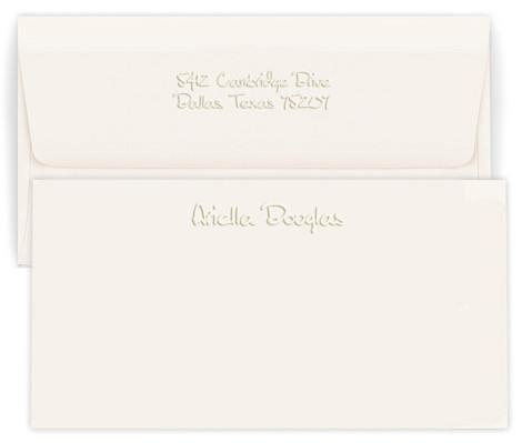 Personalized note card and envelope set embossed with names and optional return address on envelope