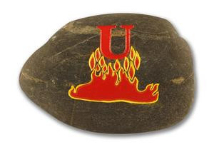 Personalized sandblasted rock with hand-painted finishing and a custom engraved design theme