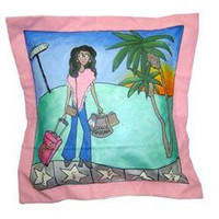 Hand painted pillow personalized with details about the recipient