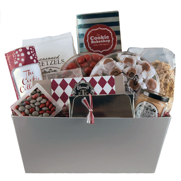 Gift basket with a variety of sweet and salty snacks with proceeds supporting St. Jude Children's research hospital