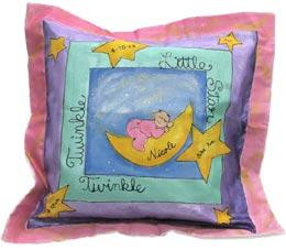 Hand painted baby pillow personalized with child's name and optional birth information