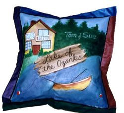 Hand painted pillow with northwoods theme and personalized with family name and optional name of lake
