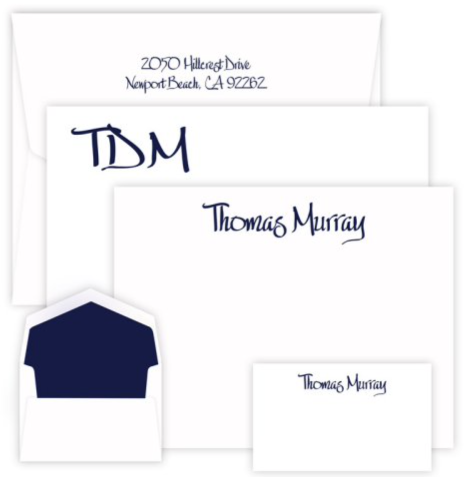 Personalized stationary set with large, medium, and enclosure sized cards printed with names