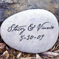Personalized garden stones with up to two lines of engraving, and the choice of two stone colors and shapes