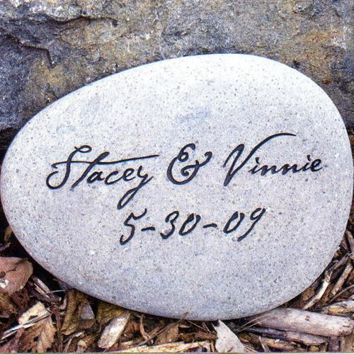 Personalized garden stones with up to two lines of engraving, and the choice of two stone colors and shapes