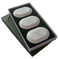 Custom soap bar set personalized with initial, and choice of three engraving styles