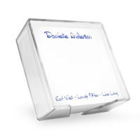 Personalized memo square presented in an acrylic holder 