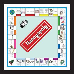 Handcrafted monopoly board that depicts life of recipient through accomplishments, trips, and important milestones