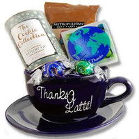 Engraved large coffee mug filled with chocolates, and gourmet cookies and coffee