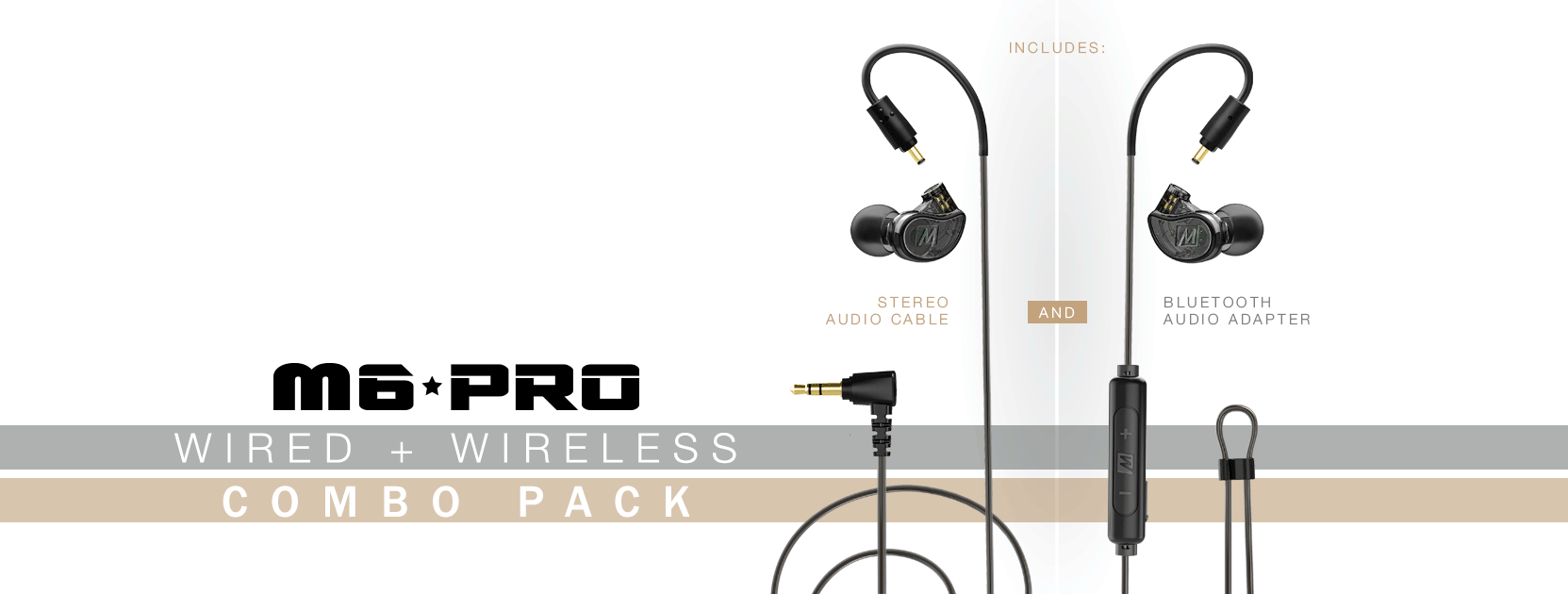 MEE audio M6 PRO Musicians' in-Ear Monitors Wired + Wireless Combo Pack:  Includes Stereo Audio Cable and Bluetooth Audio Adapter (Clear)