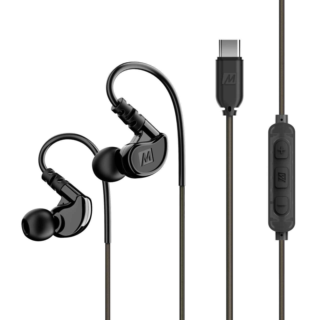 MEE audio M6 Sport USB-C Wired Earbuds with Memory Wire Earhooks, USB Type C,  Microphone, and 3-Button Remote